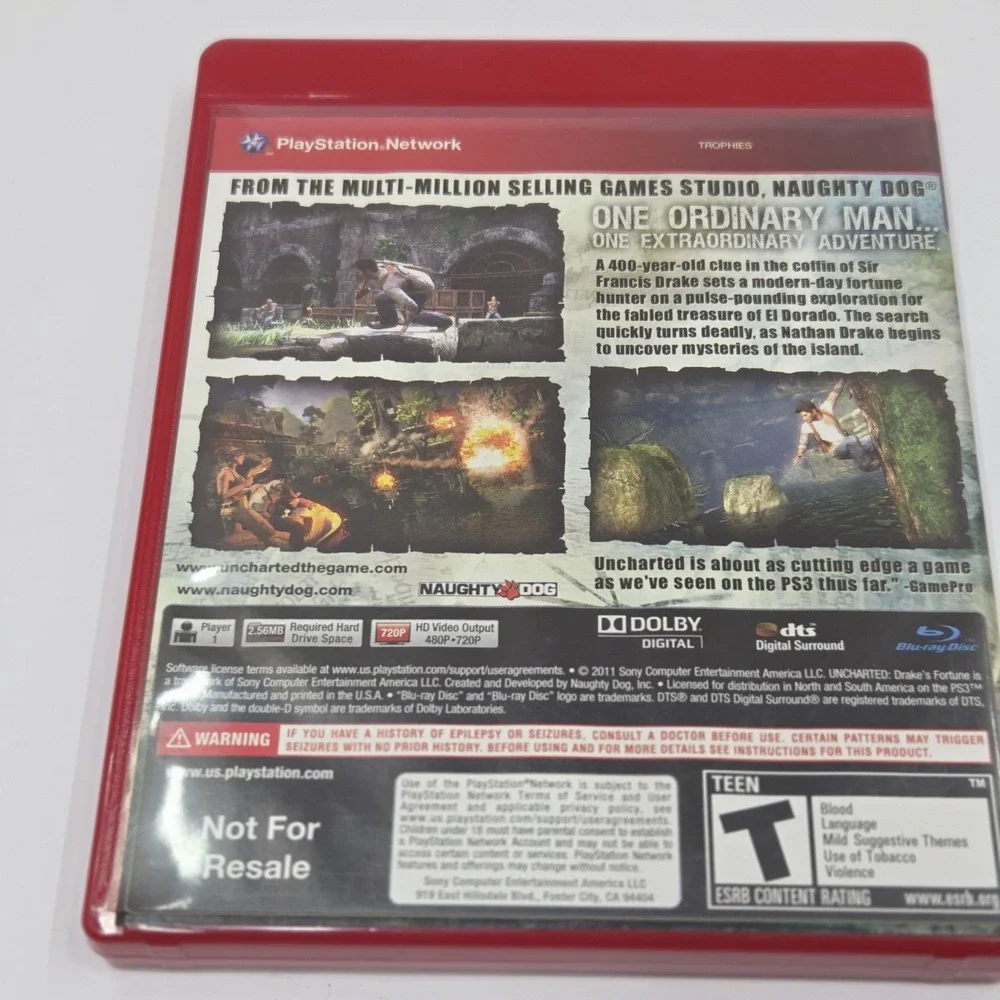 Uncharted Drakes Fortune Sony PS3 PlayStation 3 Greatest Hits Not For Resale...